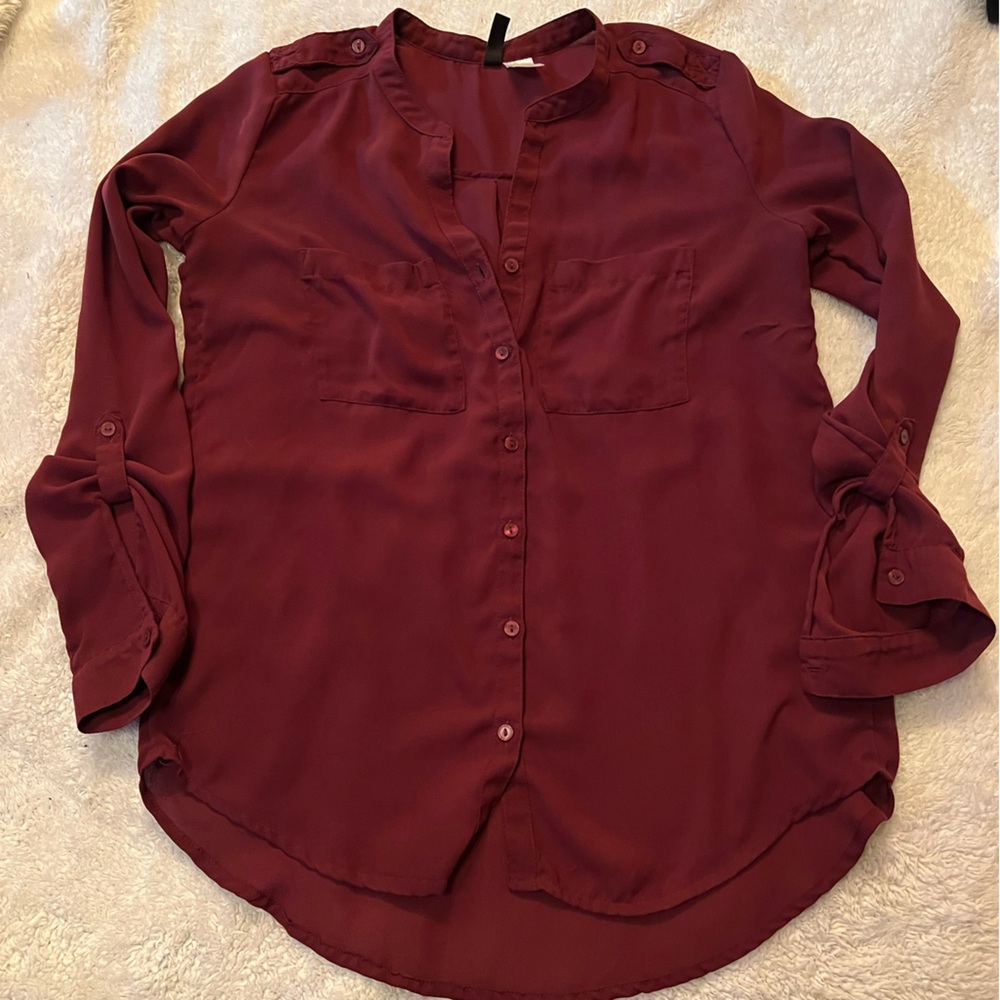 DIVIDED sheer maroon top